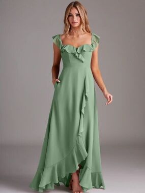 Azazie Lyra Matcha A-Line Chiffon Bridesmaid Dress